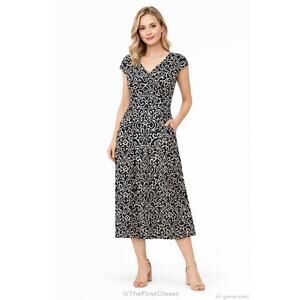 Glamour Black White Patterned Sleeveless Midi Dress Size 16